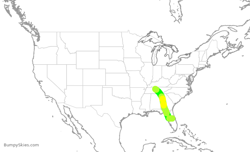 Turbulence forecast map for SWA2606, MCO to BNA