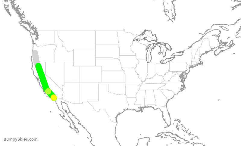 Turbulence forecast map for SWA2609, EUG to SAN