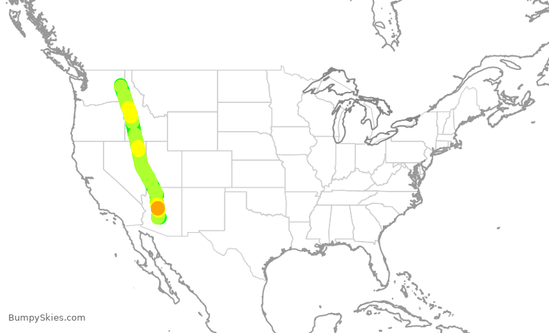 Turbulence forecast map for SWA2612, GEG to PHX
