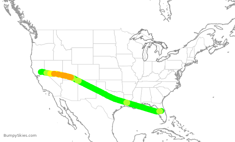 Turbulence forecast map for SWA2613, MCO to SMF