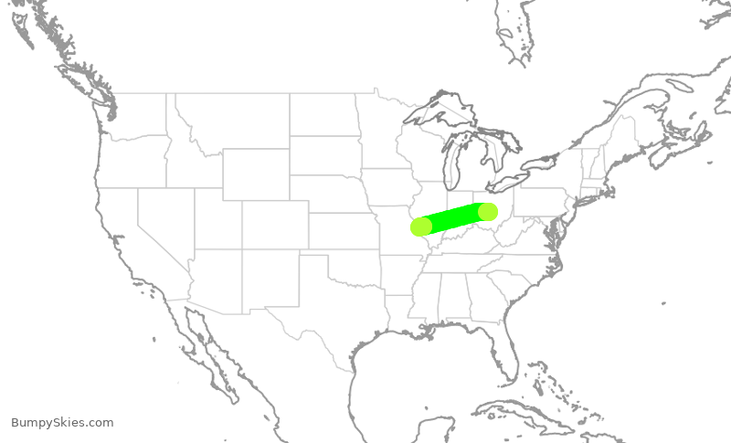 Turbulence forecast map for SWA2614, CMH to STL