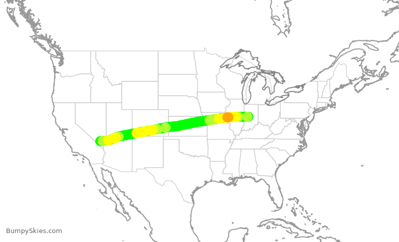 Turbulence forecast map for SWA2614, LAS to IND