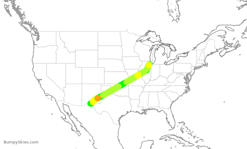 Turbulence forecast map for SWA2621, MDW to ELP
