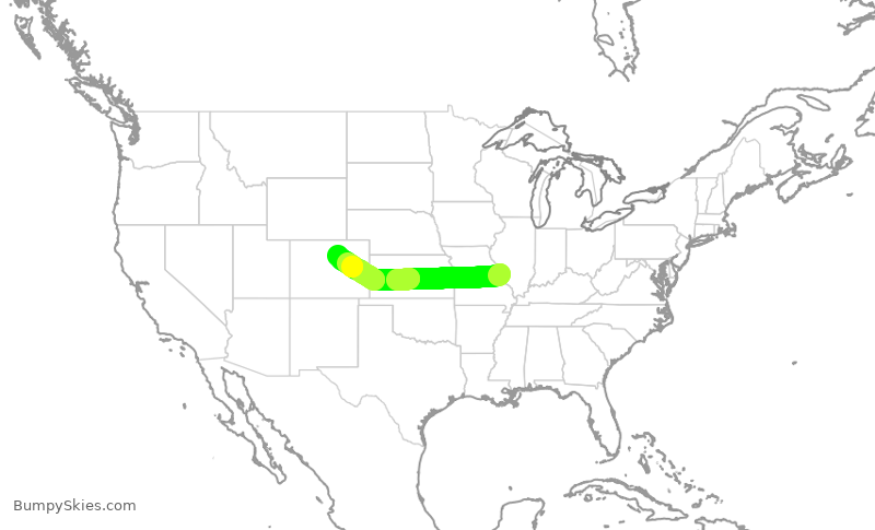 Turbulence forecast map for SWA2623, STL to DEN