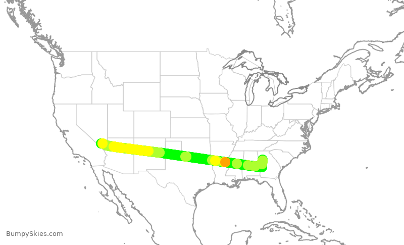 Turbulence forecast map for SWA2625, ATL to LAS