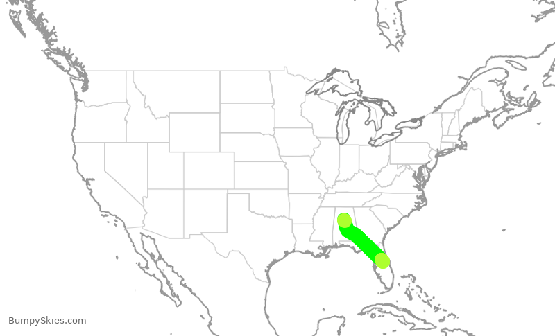 Turbulence forecast map for SWA2626, BHM to MCO
