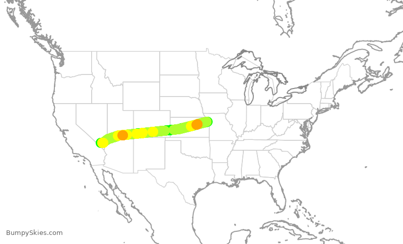 Turbulence forecast map for SWA2626, MCI to LAS