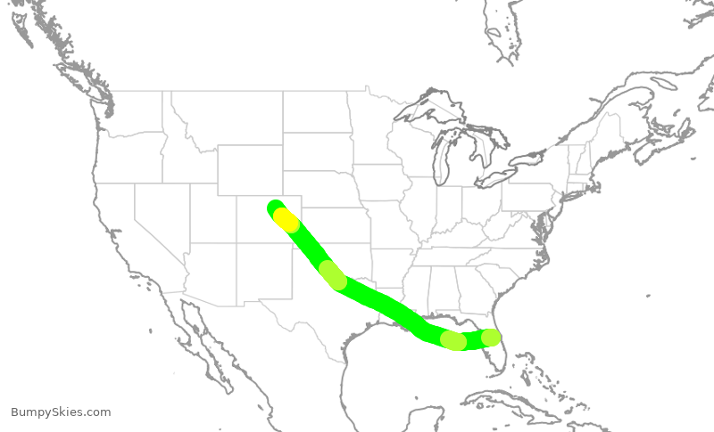 Turbulence forecast map for SWA2628, MCO to DEN
