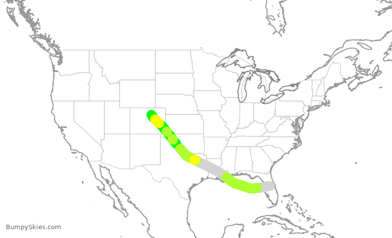 Turbulence forecast map for SWA2629, MCO to DEN