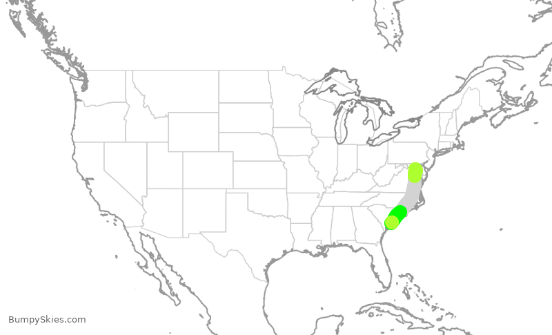 Turbulence forecast map for SWA262, BWI to CHS