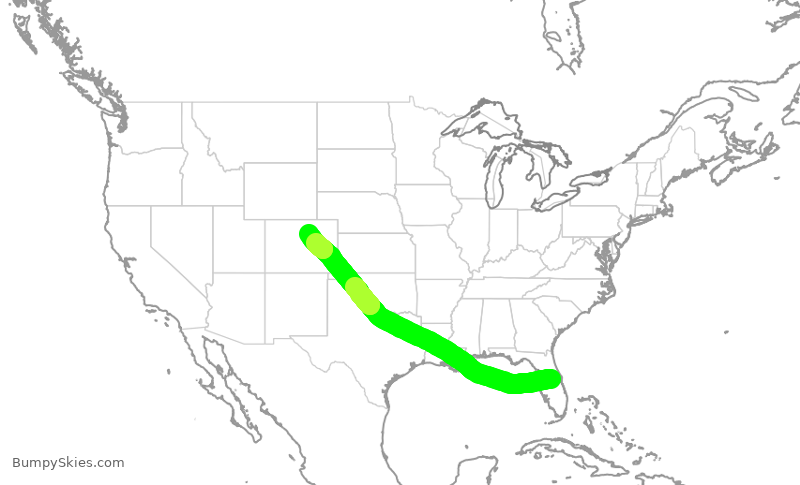 Turbulence forecast map for SWA2630, MCO to DEN