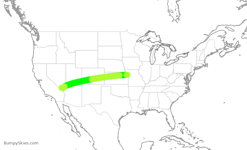 Turbulence forecast map for SWA2631, MCI to LAS