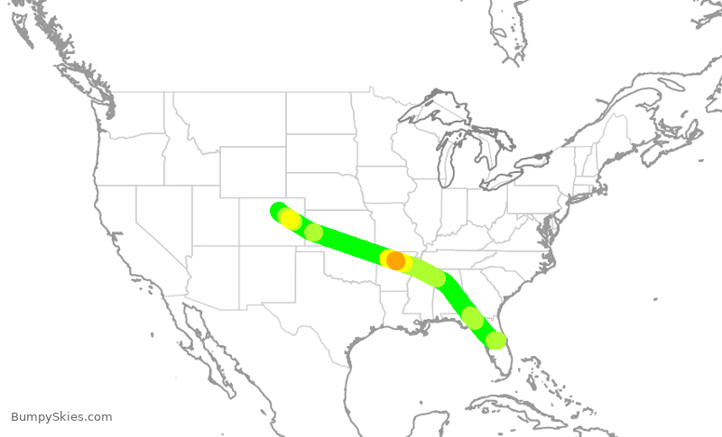 Turbulence forecast map for SWA2631, MCO to DEN