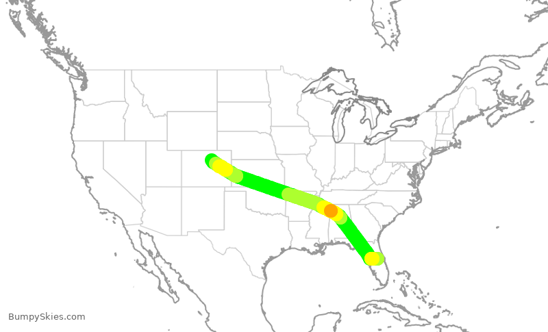 Turbulence forecast map for SWA2633, MCO to DEN