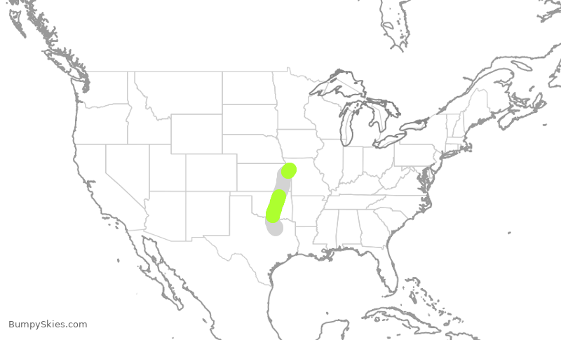 Turbulence forecast map for SWA2636, DAL to MCI