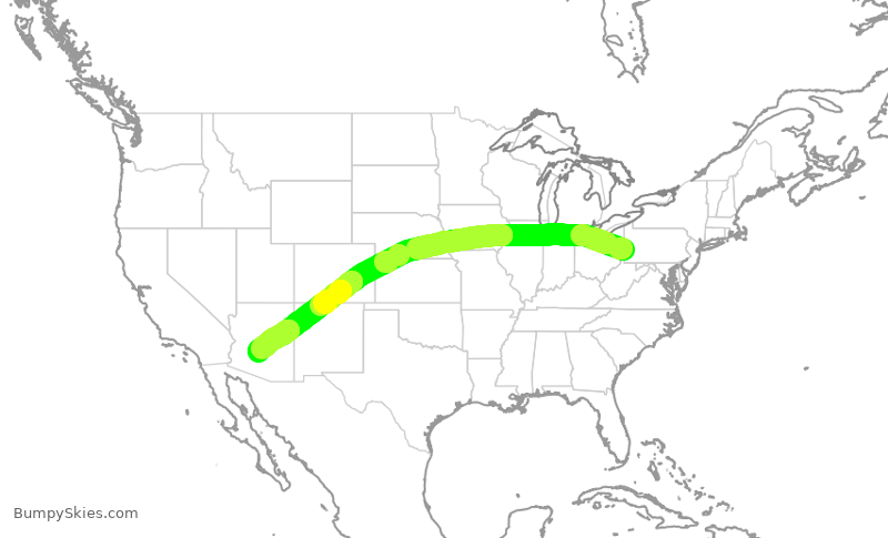 Turbulence forecast map for SWA2638, PIT to PHX