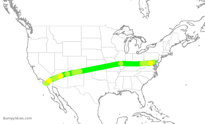 Turbulence forecast map for SWA2640, BWI to SAN