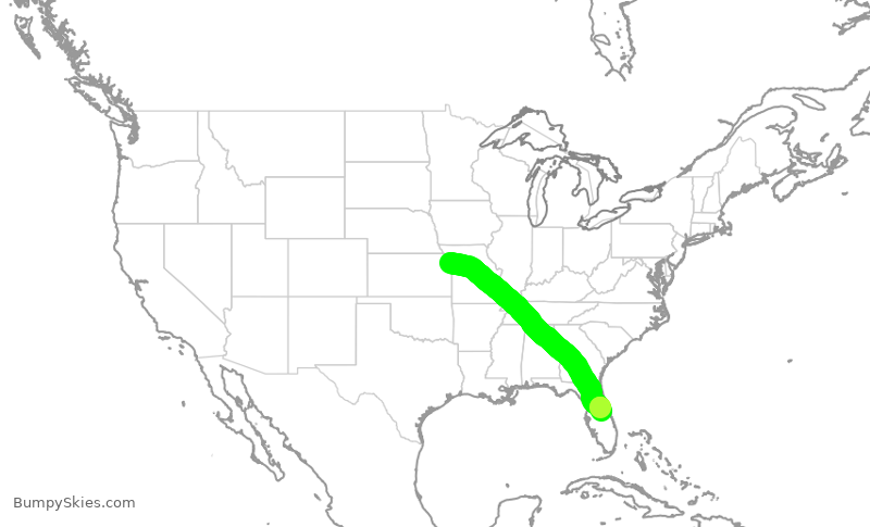 Turbulence forecast map for SWA2641, MCI to MCO