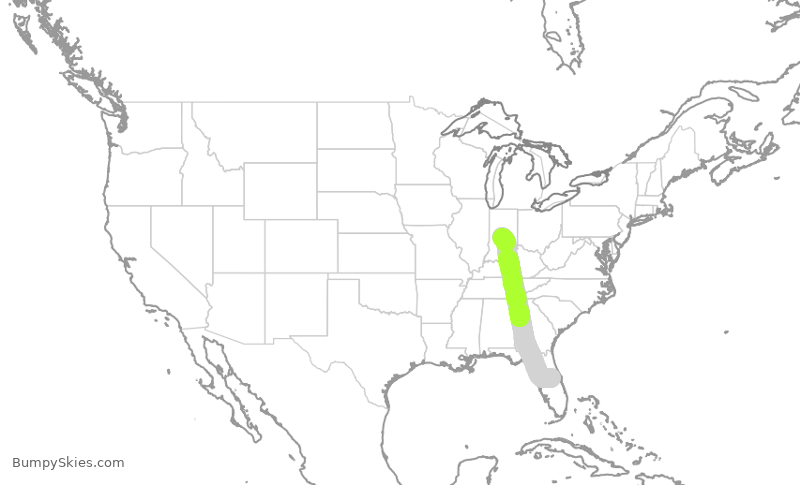 Turbulence forecast map for SWA2642, MCO to IND