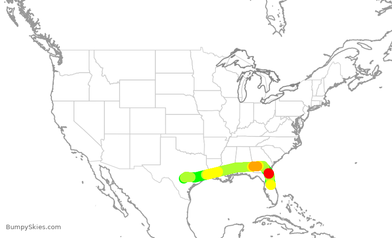 Turbulence forecast map for SWA2644, MCO to SAT