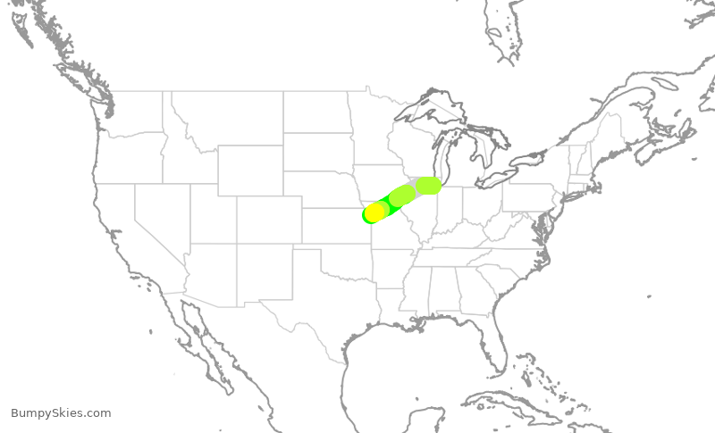 Turbulence forecast map for SWA2644, MDW to MCI