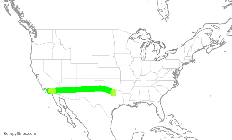 Turbulence forecast map for SWA264, LGB to DAL
