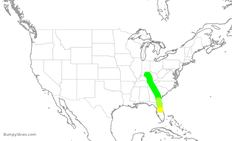 Turbulence forecast map for SWA264, MCO to SDF