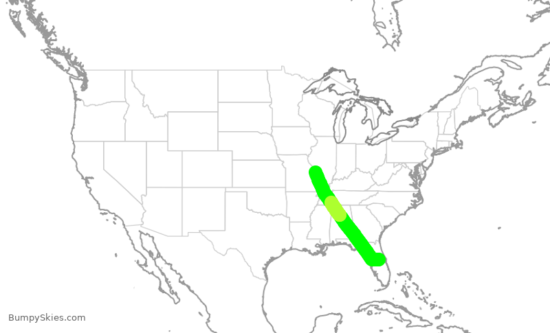 Turbulence forecast map for SWA2656, MCO to STL