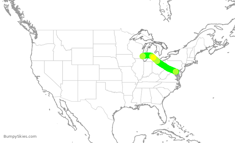 Turbulence forecast map for SWA2657, BWI to MKE