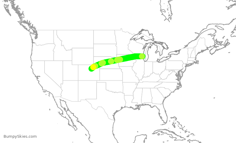 Turbulence forecast map for SWA2657, MKE to DEN
