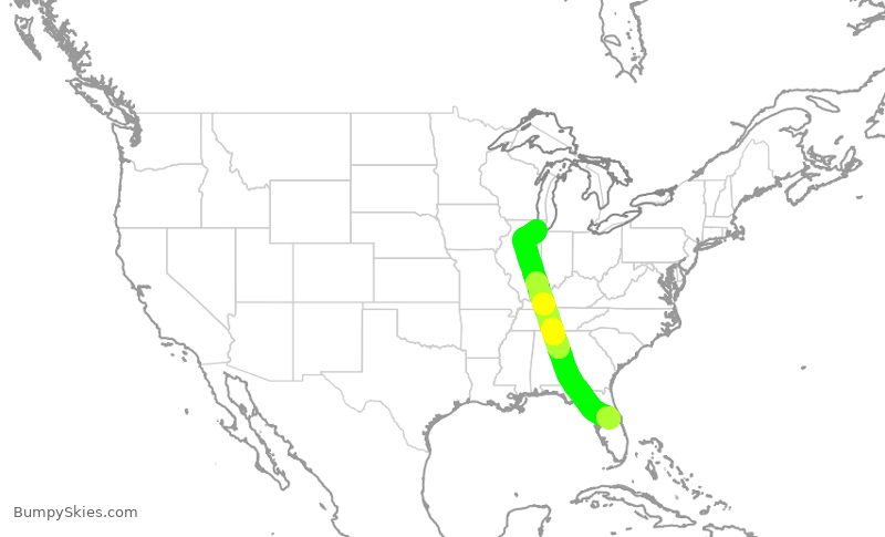 Turbulence forecast map for SWA2660, MCO to MDW