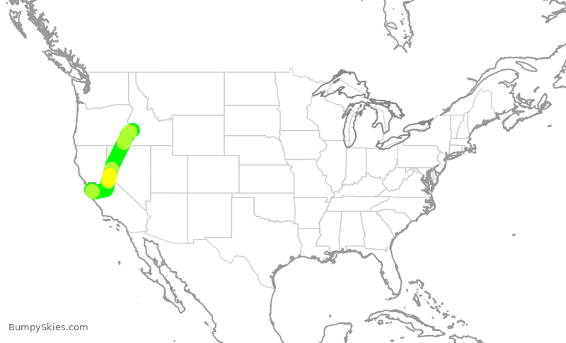 Turbulence forecast map for SWA2661, BOI to SJC