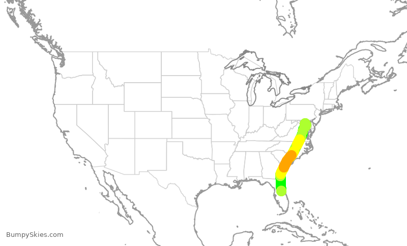 Turbulence forecast map for SWA2663, MCO to BWI
