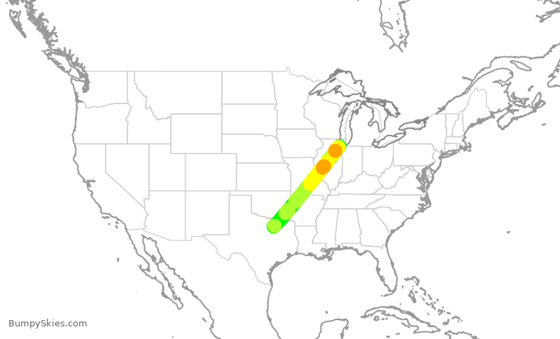 Turbulence forecast map for SWA2663, MDW to DAL