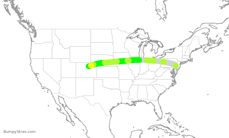 Turbulence forecast map for SWA2664, PHL to DEN