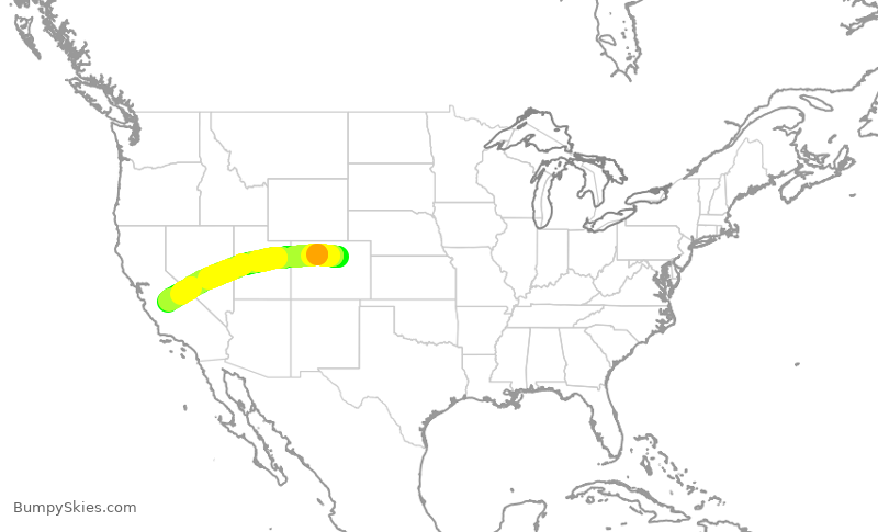 Turbulence forecast map for SWA2665, DEN to FAT