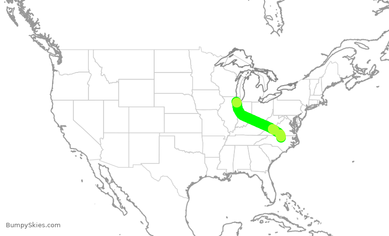 Turbulence forecast map for SWA2665, MDW to RDU