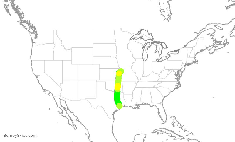 Turbulence forecast map for SWA2666, HOU to MCI