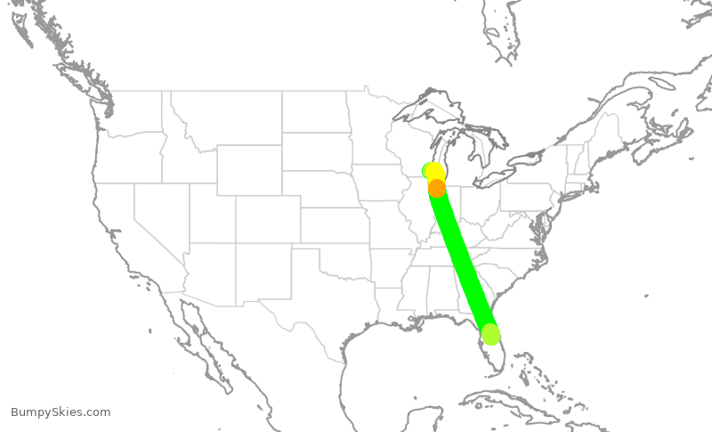 Turbulence forecast map for SWA2666, MCO to MKE