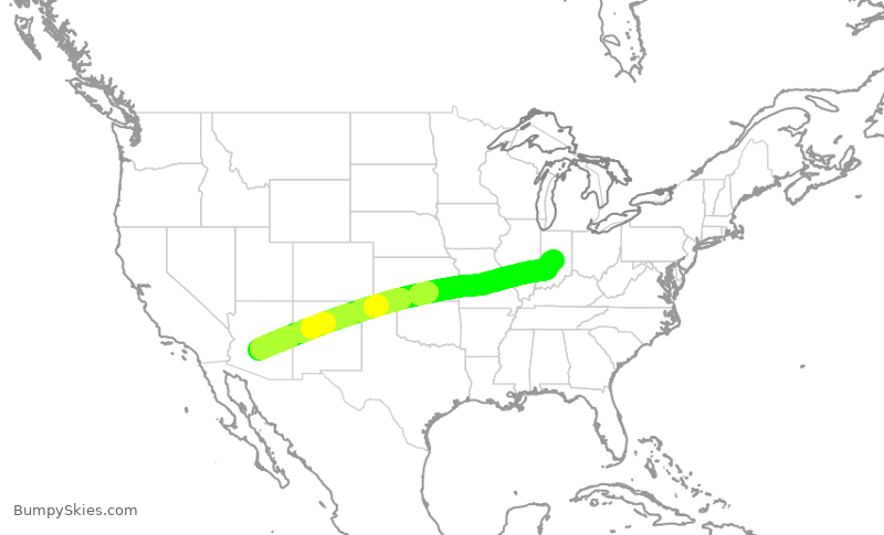 Turbulence forecast map for SWA2666, PHX to IND