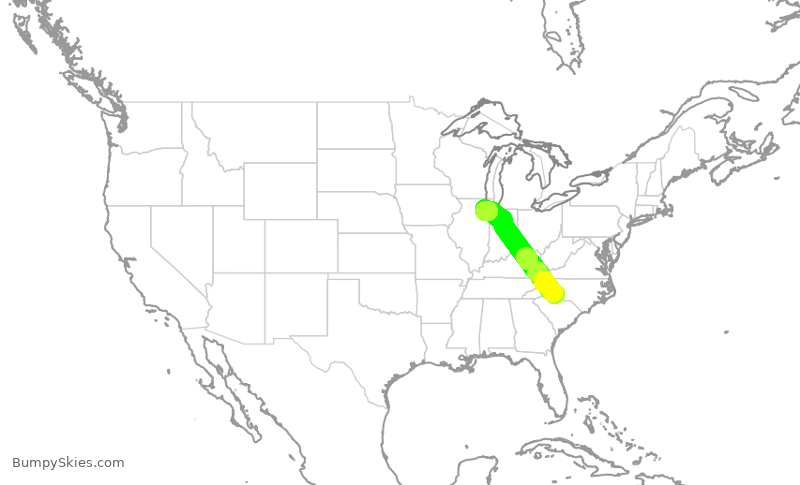 Turbulence forecast map for SWA2667, CLT to MDW