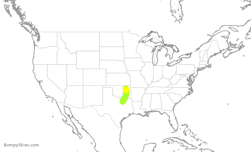 Turbulence forecast map for SWA2673, TUL to DAL