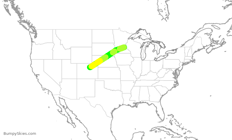 Turbulence forecast map for SWA2677, DEN to MSP