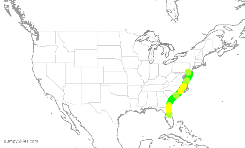 Turbulence forecast map for SWA2679, MCO to PHL