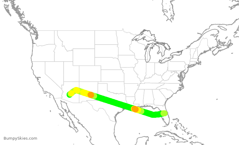 Turbulence forecast map for SWA2681, MCO to PHX