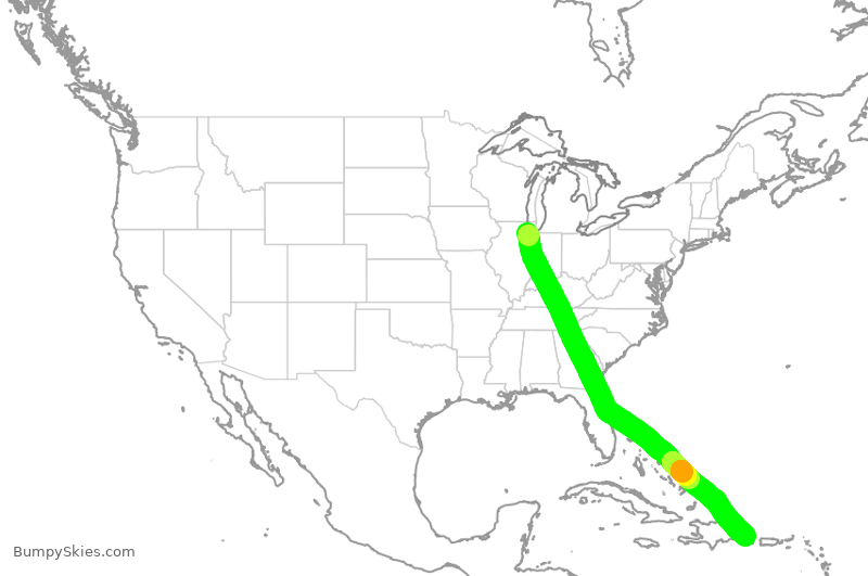 Turbulence forecast map for SWA2682, MDW to PUJ