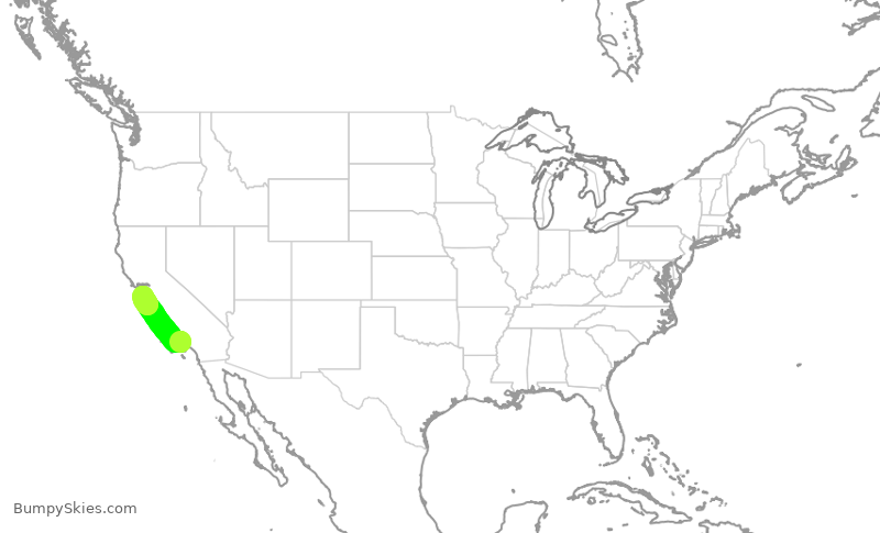 Turbulence forecast map for SWA2684, LAX to SJC