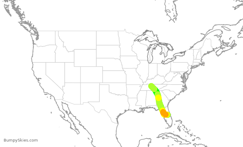 Turbulence forecast map for SWA2684, MCO to BNA