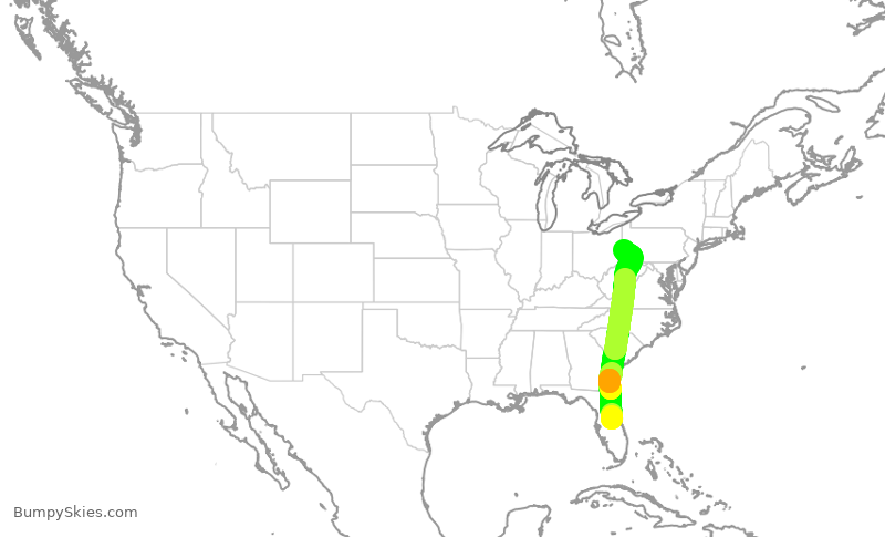 Turbulence forecast map for SWA2685, MCO to PIT