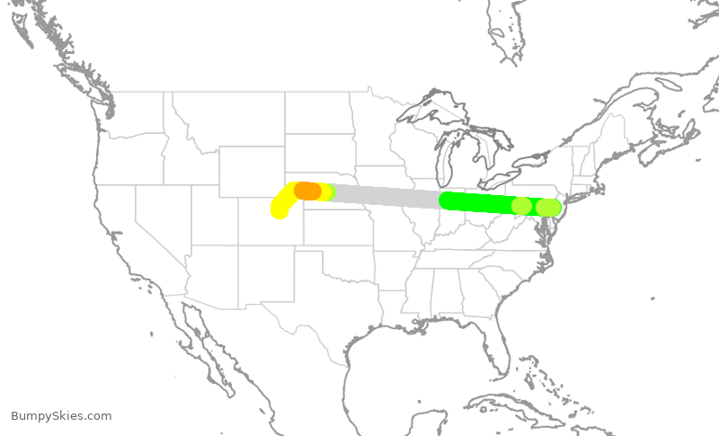 Turbulence forecast map for SWA2686, DEN to PHL